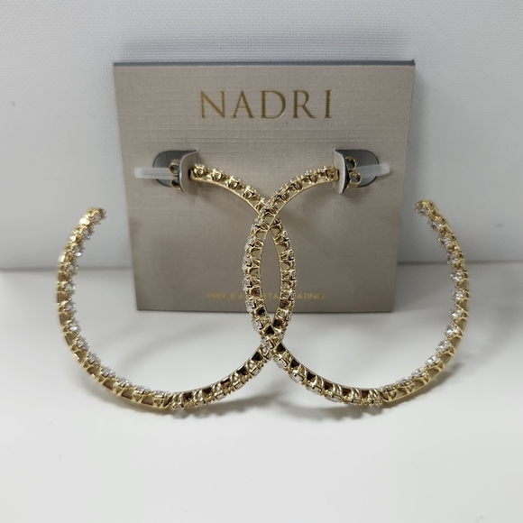 NWT Nadri Gold-Tone Large Cleo Cubic Zirconia Inside Out Hoop Earrings - Picture 4 of 4